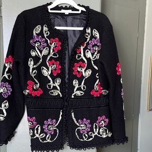 Carson brand Floral Embroidered Black Wool Jacket